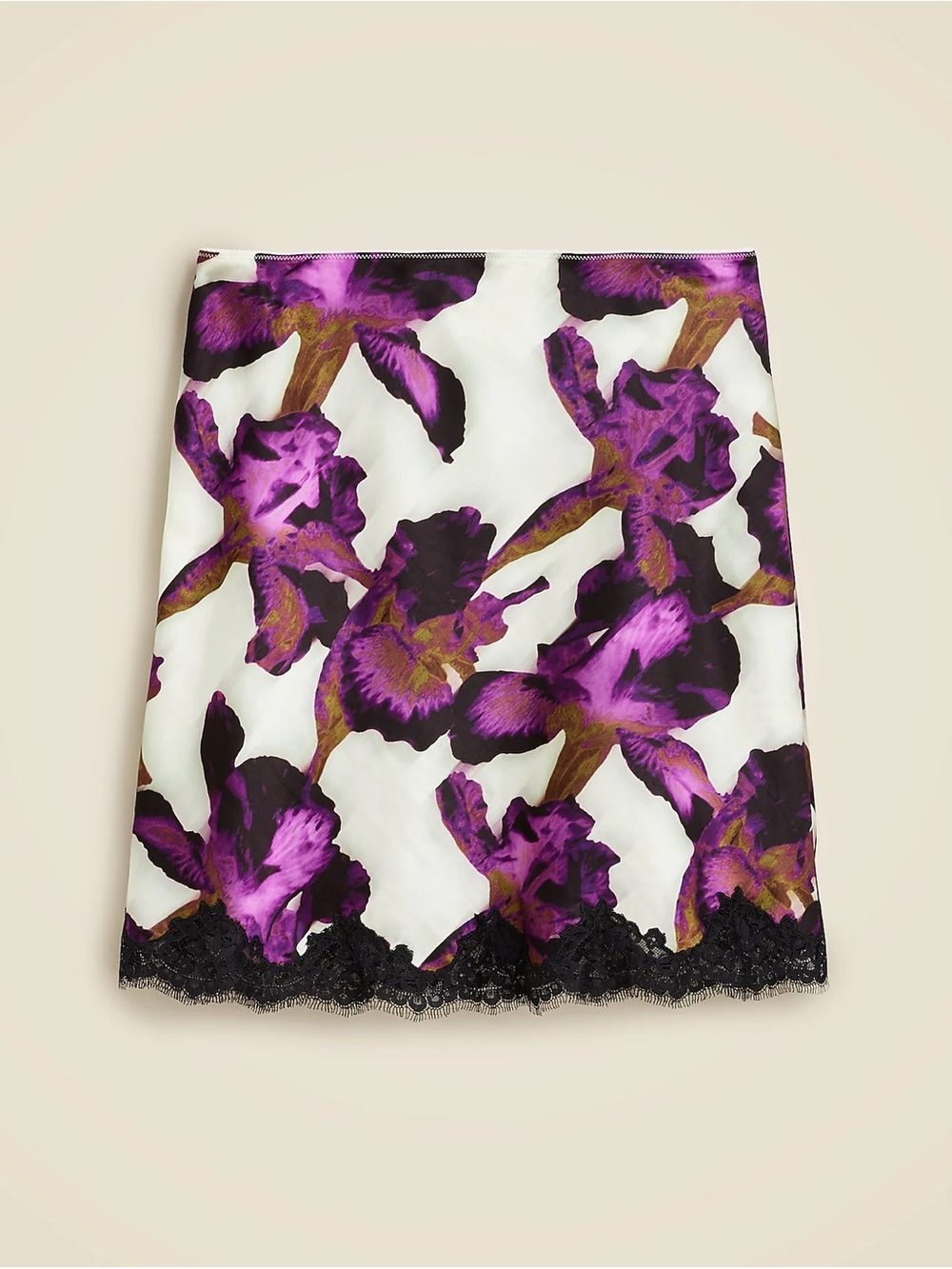 J.Crew Gwen Lace Trim Slip Skirt Iris Floral Purple Black Silk Feel XS Mini